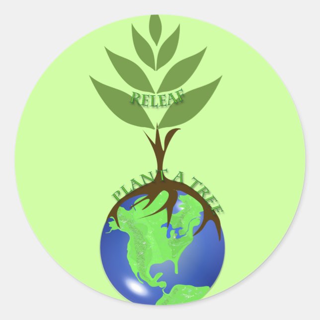 Pegatina Redonda ReLeaf Plant A Tree (Anverso)