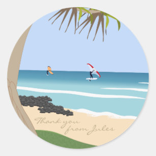 Pegatina Redonda Relieve metalizado Ala Pandanus Tree en la playa G