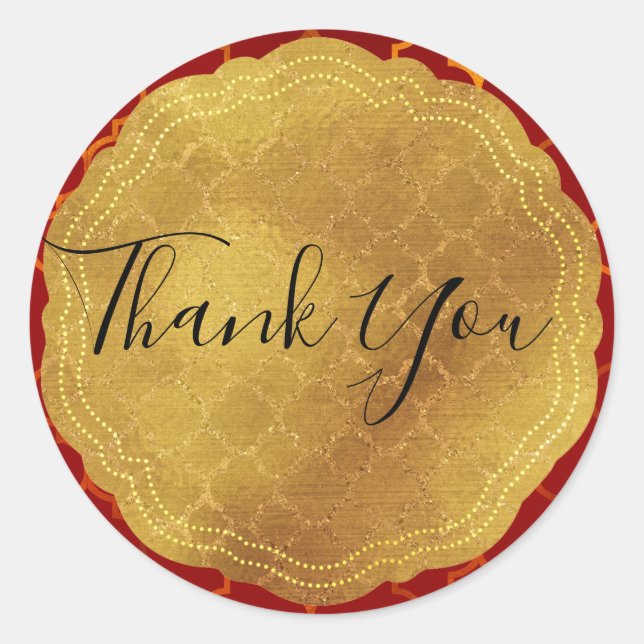 Pegatina Redonda Relieve metalizado de foca dorada Boda marroquial  (Anverso)