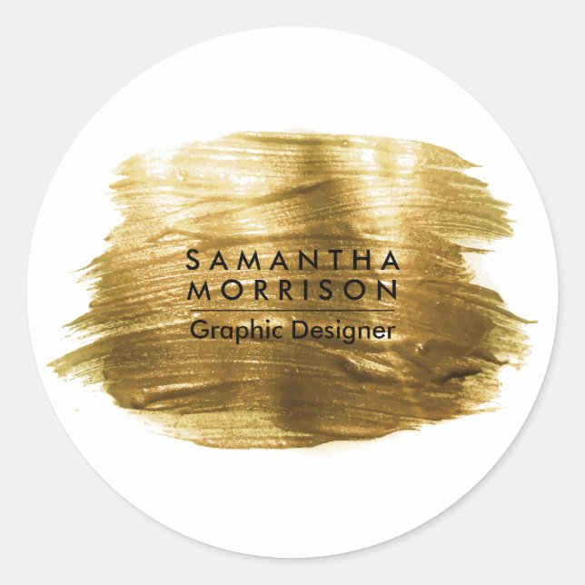 Pegatina Redonda Relieve metalizado de pincel dorado (Anverso)