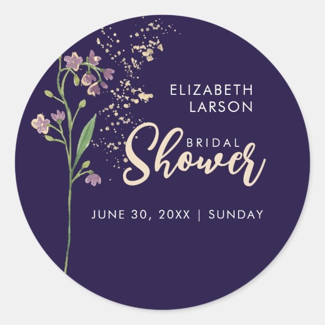 Pegatina Redonda Relieve metalizado dorado acuarela Flor silvestre  (Anverso)