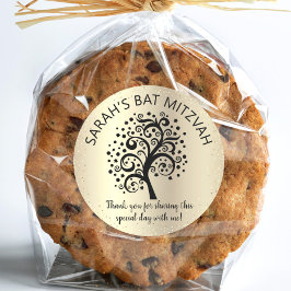 Pegatina Redonda Relieve metalizado dorado Bat Mitzvah Black Tree o