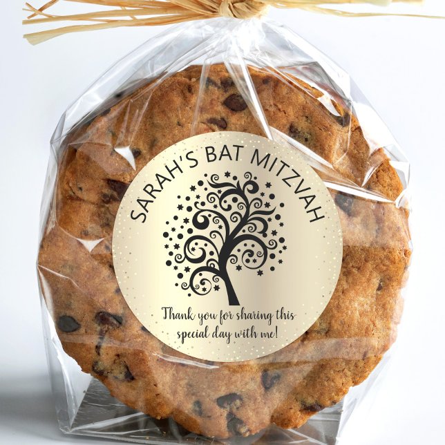 Pegatina Redonda Relieve metalizado dorado Bat Mitzvah Black Tree o (Subido por el creador)