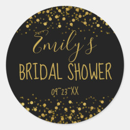 Pegatina Redonda Relieve metalizado dorado Confetti Bridal Shower I