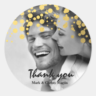 Pegatina Redonda Relieve metalizado dorado Confetti Personalizado F