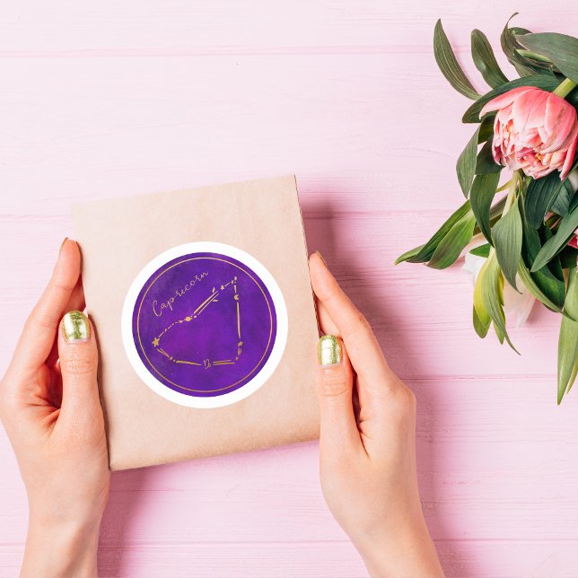 Pegatina Redonda Relieve metalizado dorado de Capricornio Constelac (Subido por el creador)