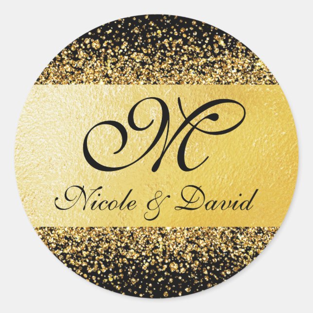 Pegatina Redonda Relieve metalizado dorado de lujo en negro (Anverso)