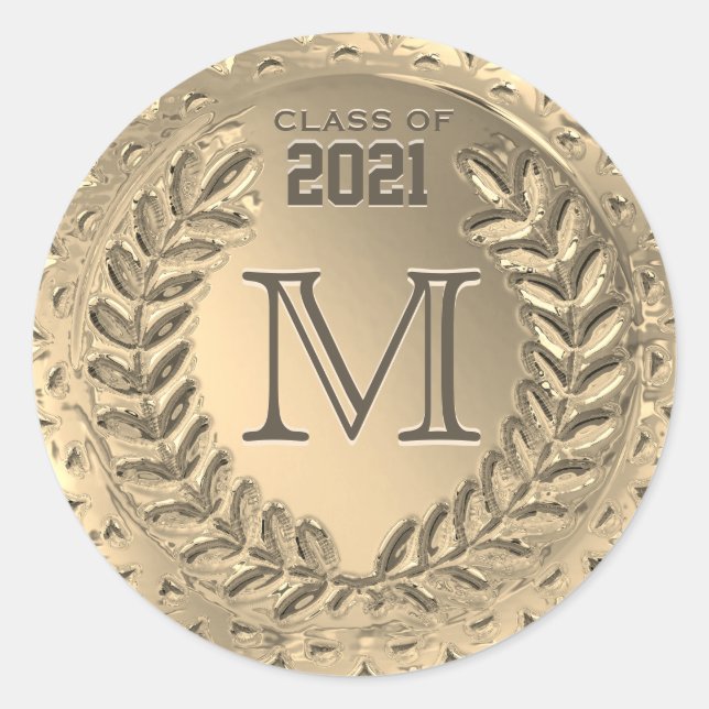 Pegatina Redonda Relieve metalizado dorado falso de graduación (Anverso)