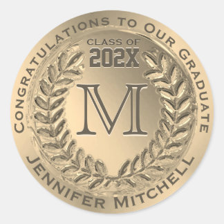 Pegatina Redonda Relieve metalizado dorado falso de graduación