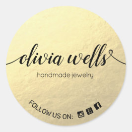 Pegatina Redonda Relieve metalizado dorado falso manuscrito medios 