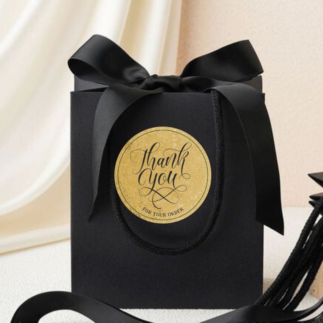 Pegatina Redonda Relieve metalizado dorado Faux moderno Gracias por (Subido por el creador)