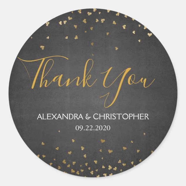 Pegatina Redonda Relieve metalizado dorado Negro Confetti Boda Grac (Anverso)