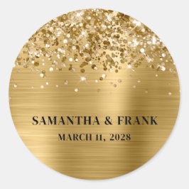 Pegatina Redonda Relieve metalizado dorado Purpurinoso Glam Boda