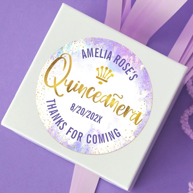 Pegatina Redonda Relieve metalizado dorado Quinceañera Purple Water (Subido por el creador)