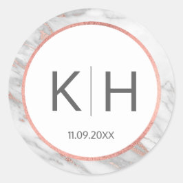 Pegatina Redonda Relieve metalizado dorado ROSA PINK Boda de Mármol