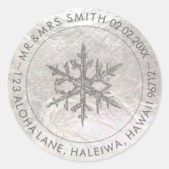 Pegatina Redonda Relieve metalizado FAUX de PixDezines, SNOWFLAKE/P (Anverso)
