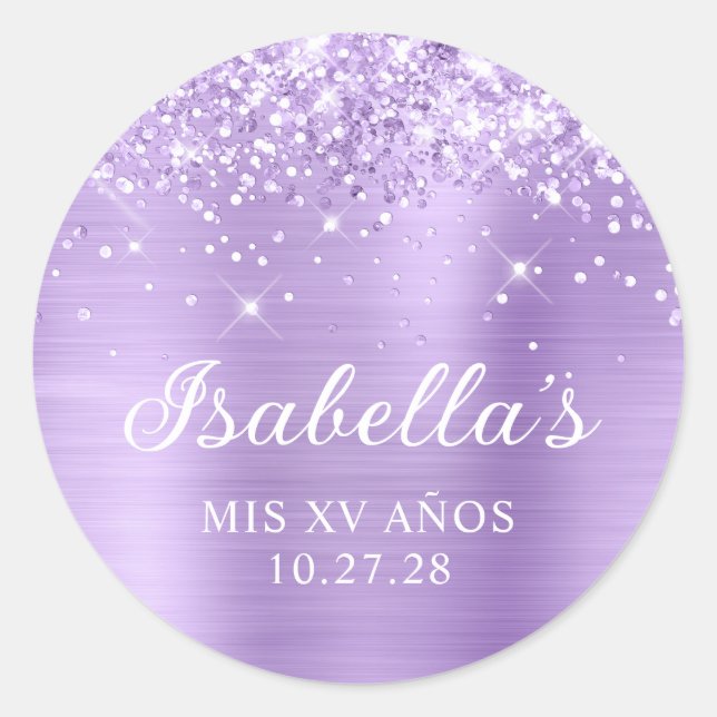 Pegatina Redonda Relieve metalizado Lavender Purpurinoso Mis XV Año (Anverso)