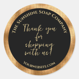 Pegatina Redonda Relieve metalizado negro y oro gracias por comprar