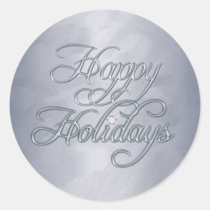 Pegatina Redonda Relieve metalizado plateado Felices Fiestas Pegati