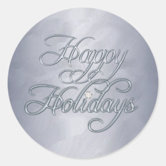 Pegatina Redonda Relieve metalizado plateado Felices Fiestas Pegati