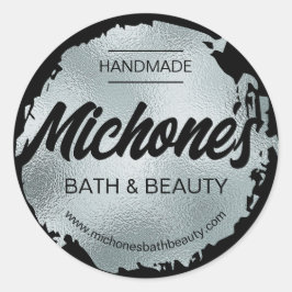 Pegatina Redonda Relieve metalizado plateado negro de lujo Personal