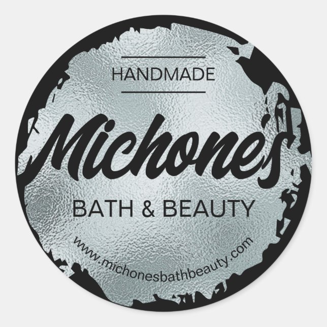 Pegatina Redonda Relieve metalizado plateado negro de lujo Personal (Anverso)