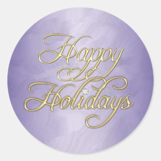 Pegatina Redonda Relieve metalizado Púrpura Felices Fiestas Pegatin