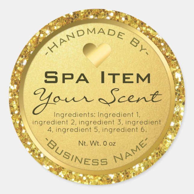 Pegatina Redonda Relieve metalizado Purpurina De Oro Baño Bañera Ja (Anverso)