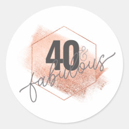 Pegatina Redonda Relieve metalizado Rosa Gold Faux 40 y fabulosa Mo