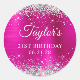 Pegatina Redonda Relieve metalizado rosado caliente de plata Purpur