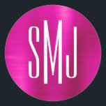 Pegatina Redonda Relieve metalizado rosado caliente tres letras mon<br><div class="desc">Un sencillo diseño monográfico de tres letras sobre pegatinas a favor. sellos para sobres monográficos de 3 letras en pareja boda. El fondo presenta un gráfico de arte digital falso en Relieve metalizado metálico rosa y magenta oscuro. El efecto de arte digital se imprime como una foto con un diseño...</div>