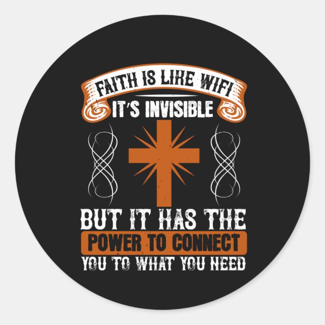 Pegatina Redonda Religión - La fe es invisible como la WIFI (Anverso)