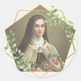 Pegatina Redonda Religiosa St. Therese Carmelite Nun Vintage