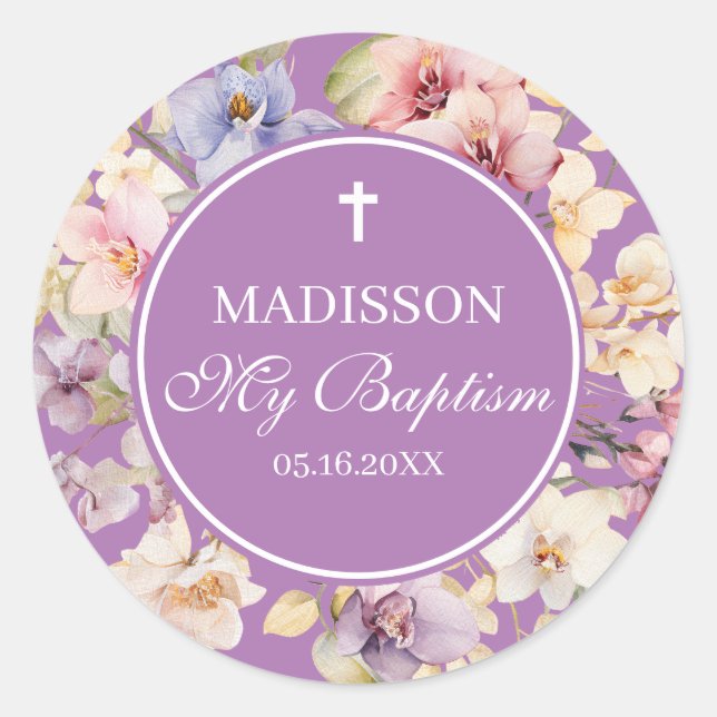 Pegatina Redonda Religious Celebration Floral Orchids purple (Anverso)