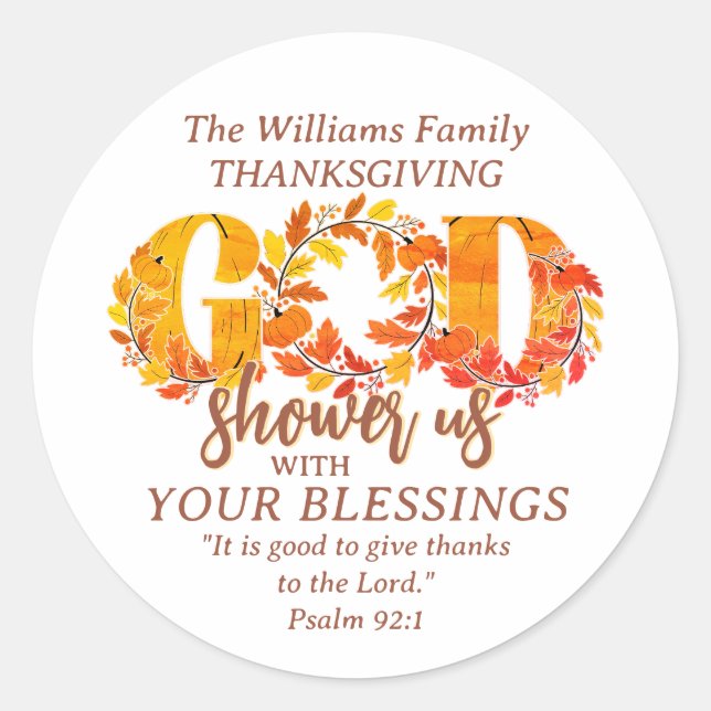 Pegatina Redonda Religious Thanksgiving Dinner Faith Bible Quote (Anverso)