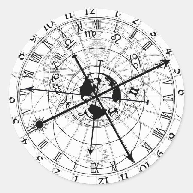 Pegatina Redonda Reloj astronómico (Anverso)