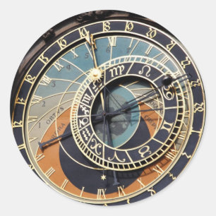 Pegatina Redonda Reloj Astronómico En Praque