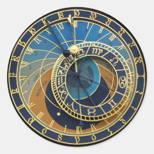 Pegatina Redonda Reloj astronómico-Praga Orloj