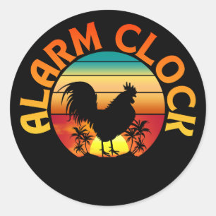 PEGATINA REDONDA RELOJ DE ALARMA GALLINA GALLO MAÑANERO VINTAGE