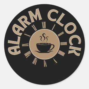 PEGATINA REDONDA RELOJ DE ALARMA RETRO AMANTE DEL CAFE DE LA MAÑANA