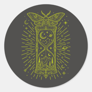 Pegatina Redonda Reloj de arena celestial lobo aullando Cabeza de M