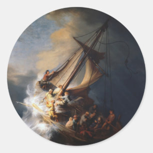 Pegatina Redonda Rembrandt La tormenta en el mar de Galilea