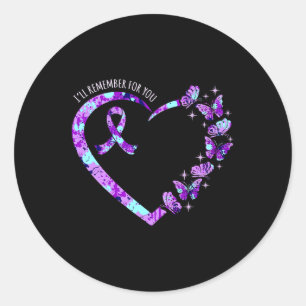 Pegatina Redonda Remember For You Alzheimerheimer's Awareness Purpl