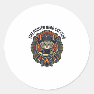 Pegatina Redonda Remera gráfica de gato héroe bombero - Bombero