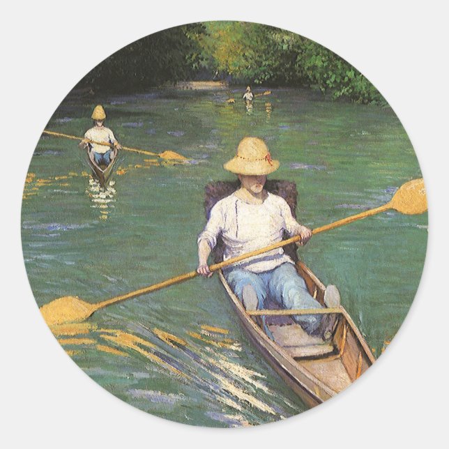 Pegatina Redonda Remeros de Gustave Caillebotte (Anverso)