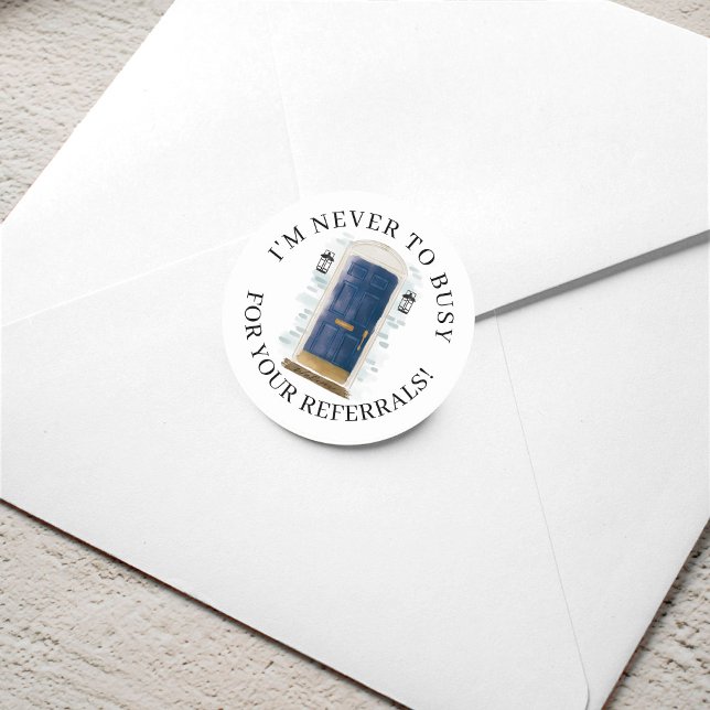 Pegatina Redonda Remisión de la Marina a acuarela en la puerta dela (Navy Watercolor Front Door Real Estate Referral Classic Round Sticker)