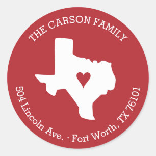 Pegatina Redonda Remite del estado de Tejas con el corazón en