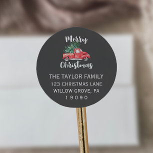 Pegatina Redonda Remite rojo del navidad del gris del camión y del