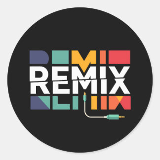 Pegatina Redonda Remix de Audio | Gráfico Geométrico Retro de Músic