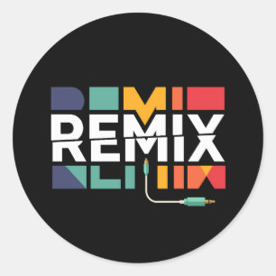 Pegatina Redonda Remix de Audio   Gráfico Geométrico Retro de Músic